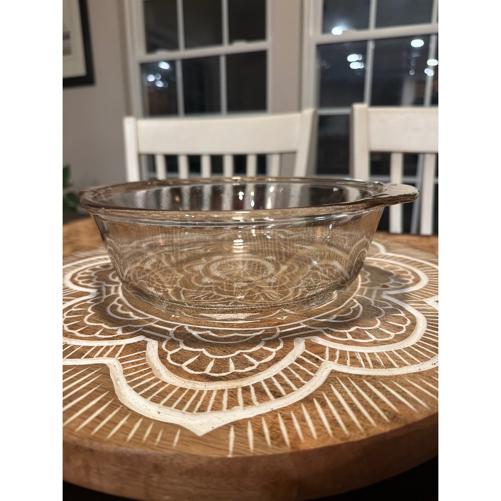 Vintage Fire-King 2 Quart Round Casserole Dish Golden Fleck Clear Glass